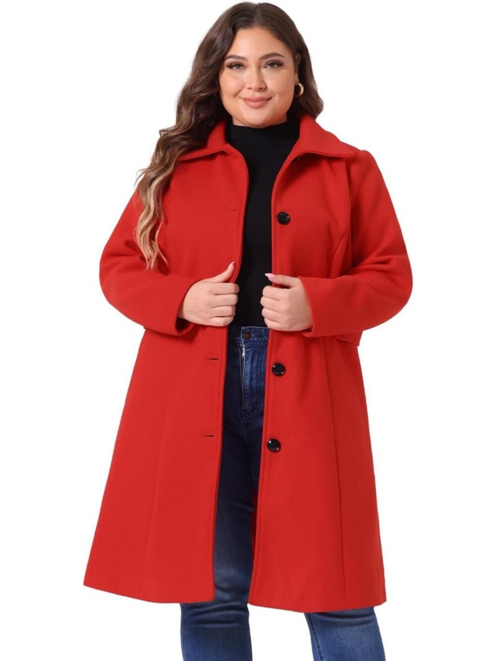 Plus Size Women's Belted Winter Long Coat - Single Breasted, Stylish & Warm